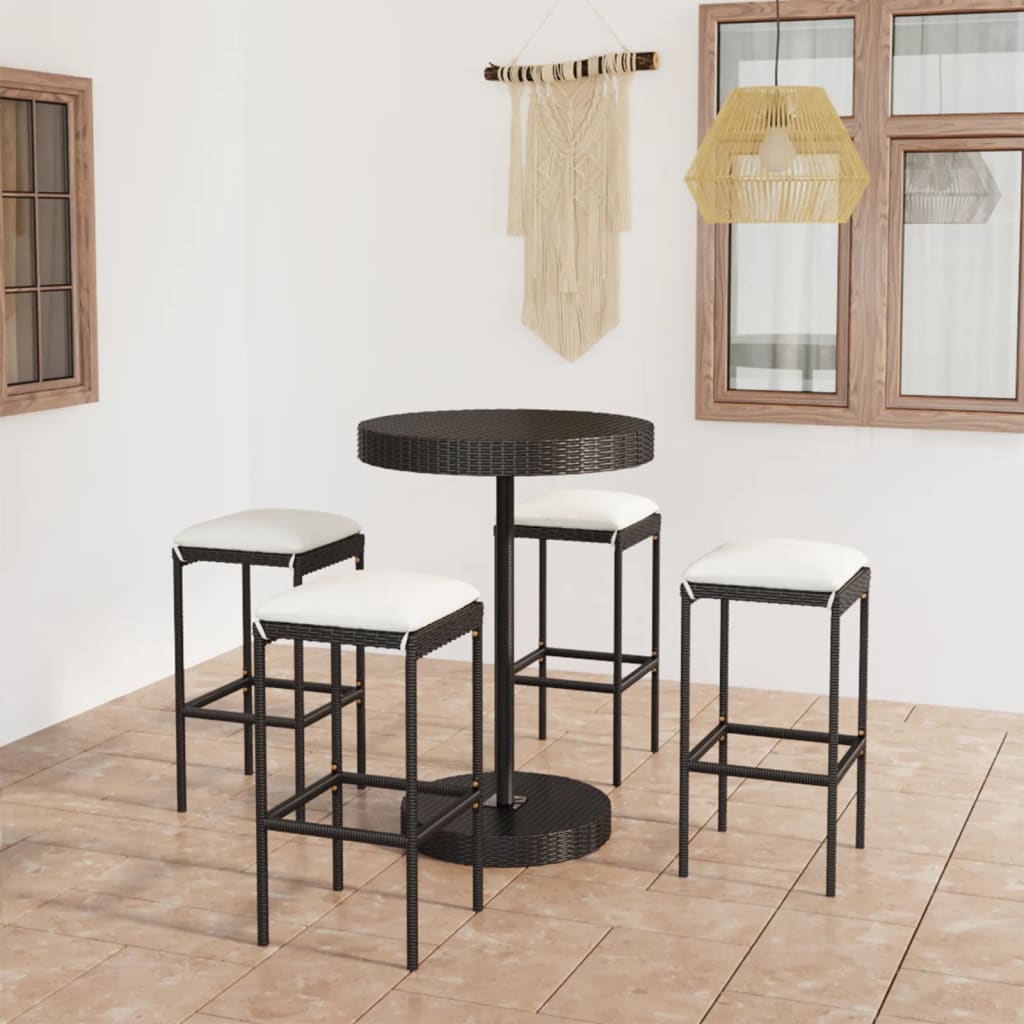3-Tlg. Gartenbar-Set Mit Kissen Poly Rattan