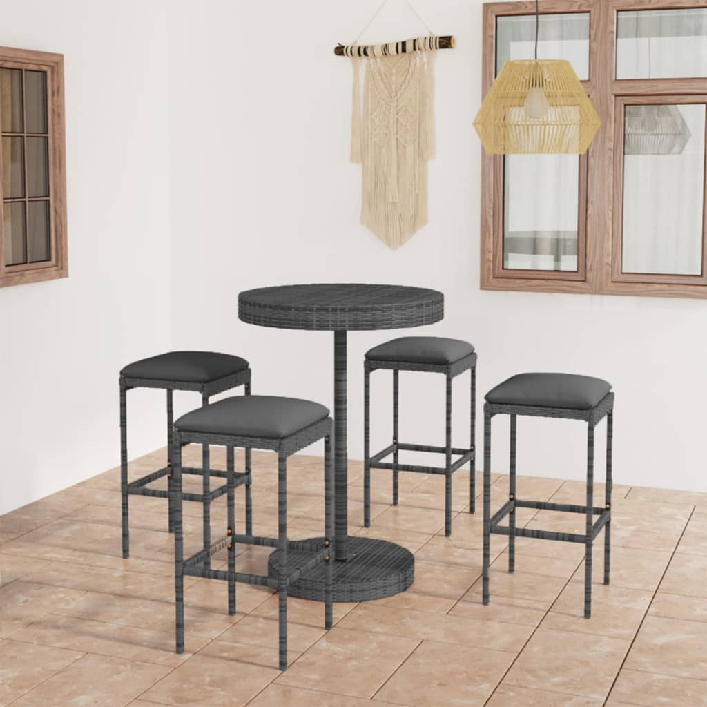 3-Tlg. Gartenbar-Set Mit Kissen Poly Rattan