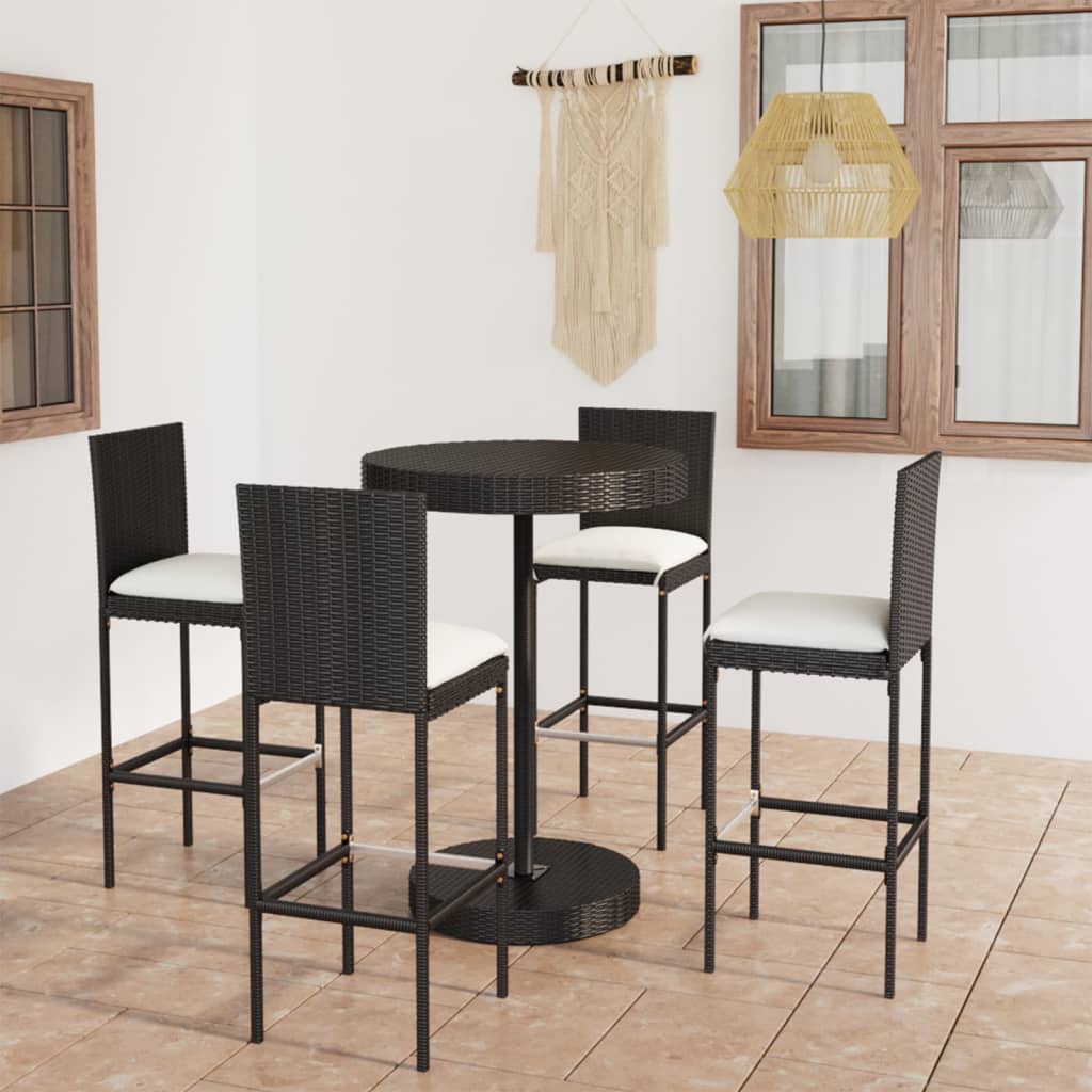 3-Tlg. Gartenbar-Set Mit Kissen Poly Rattan
