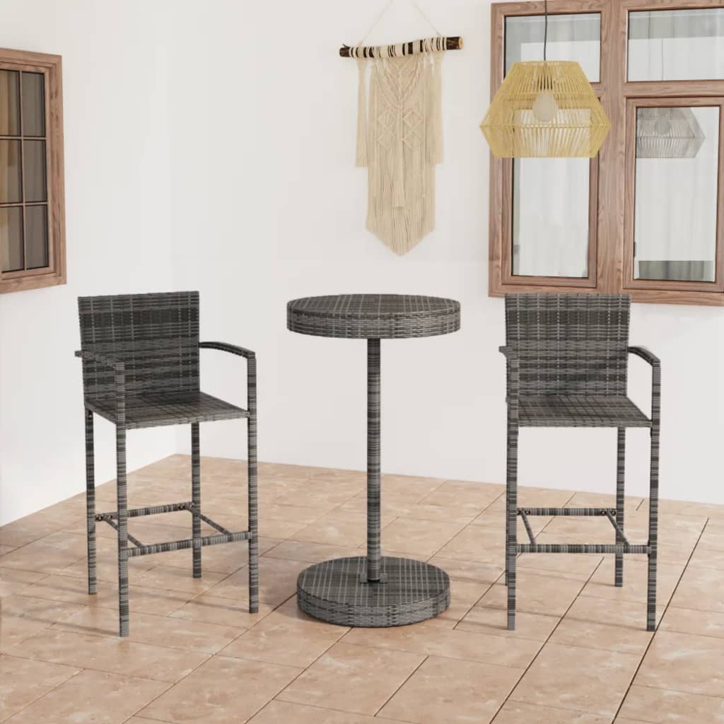 3-Tlg. Gartenbar-Set Poly Rattan