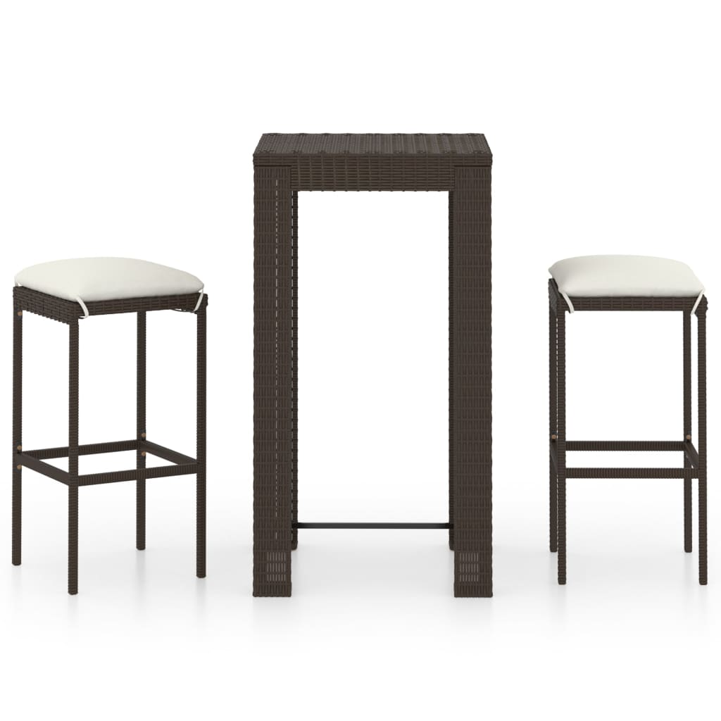 3-Tlg. Gartenbar-Set Mit Kissen Poly Rattan Braun