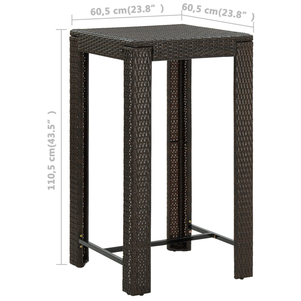 3-Tlg. Gartenbar-Set Mit Kissen Poly Rattan Braun