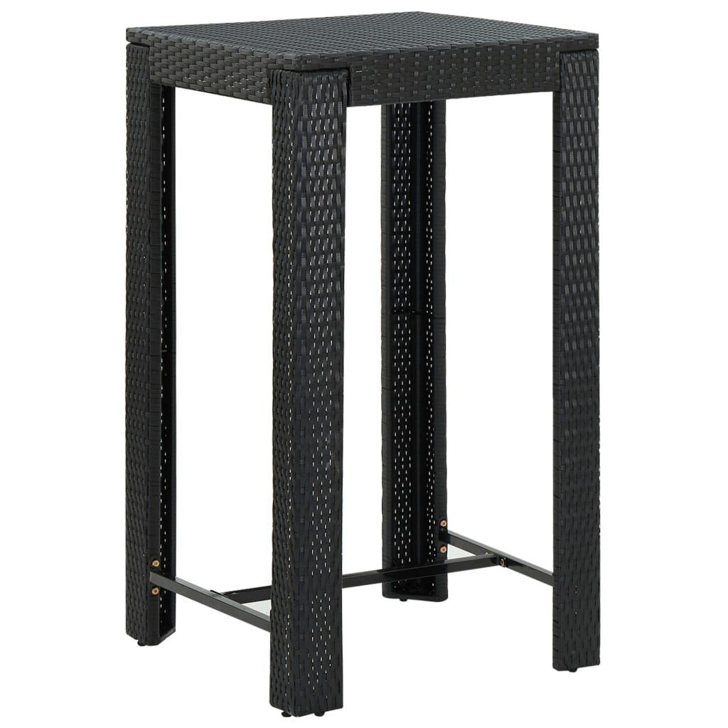 3-Tlg. Gartenbar-Set Mit Kissen Poly Rattan Schwarz