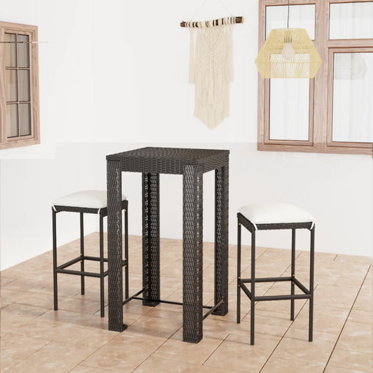 3-Tlg. Gartenbar-Set Mit Kissen Poly Rattan Schwarz