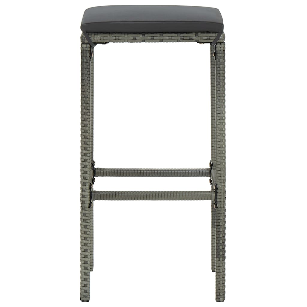 3-Tlg. Gartenbar-Set Mit Kissen Poly Rattan Grau