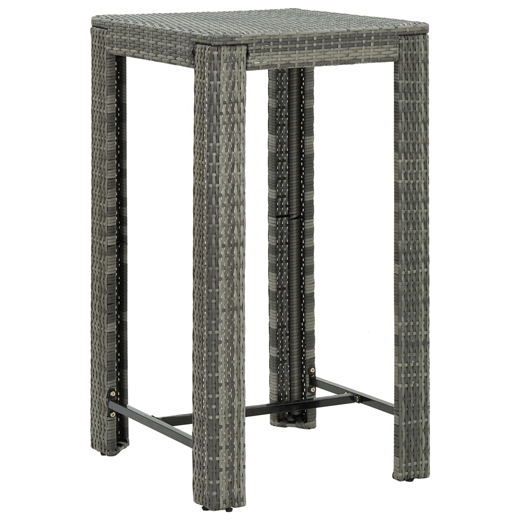 3-Tlg. Gartenbar-Set Mit Kissen Poly Rattan Grau
