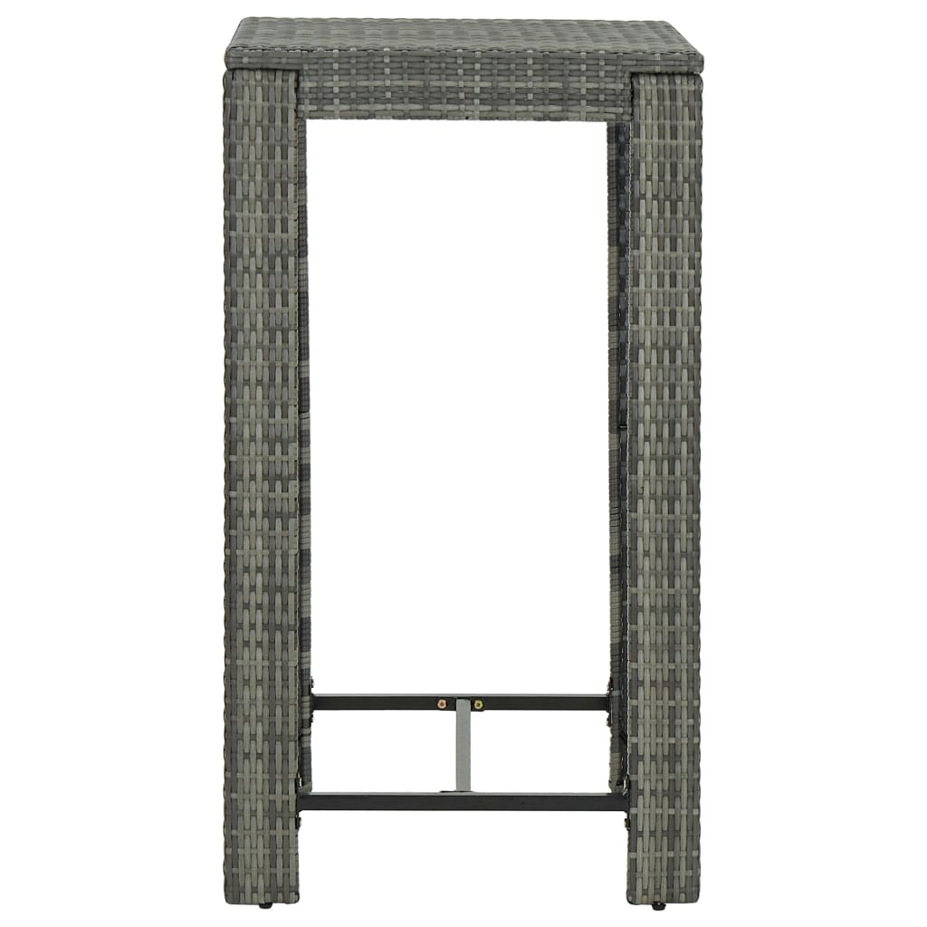3-Tlg. Gartenbar-Set Mit Kissen Poly Rattan Grau