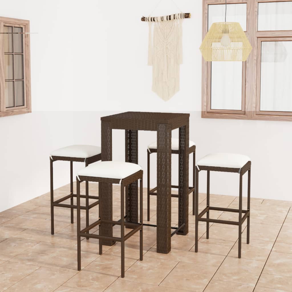 3-Tlg. Gartenbar-Set Mit Kissen Poly Rattan Braun