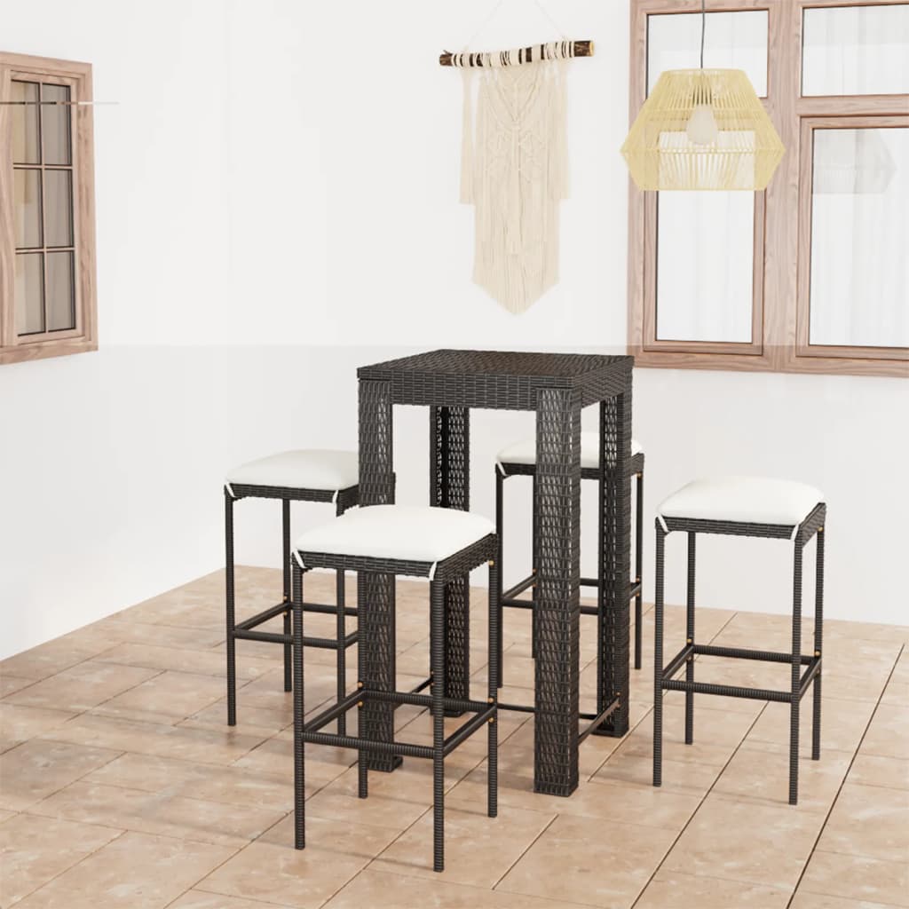 3-Tlg. Gartenbar-Set Mit Kissen Poly Rattan Schwarz