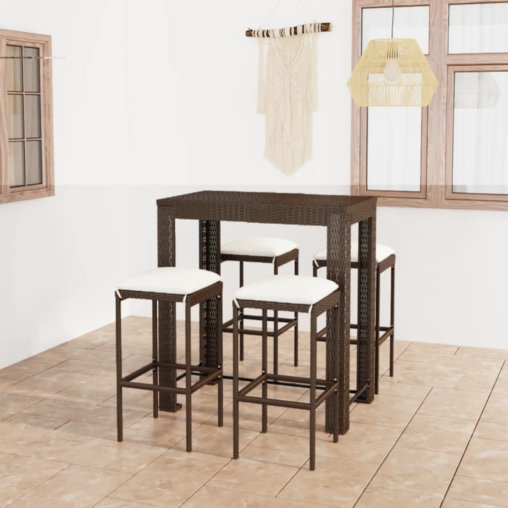 3-Tlg. Gartenbar-Set Mit Kissen Poly Rattan Braun