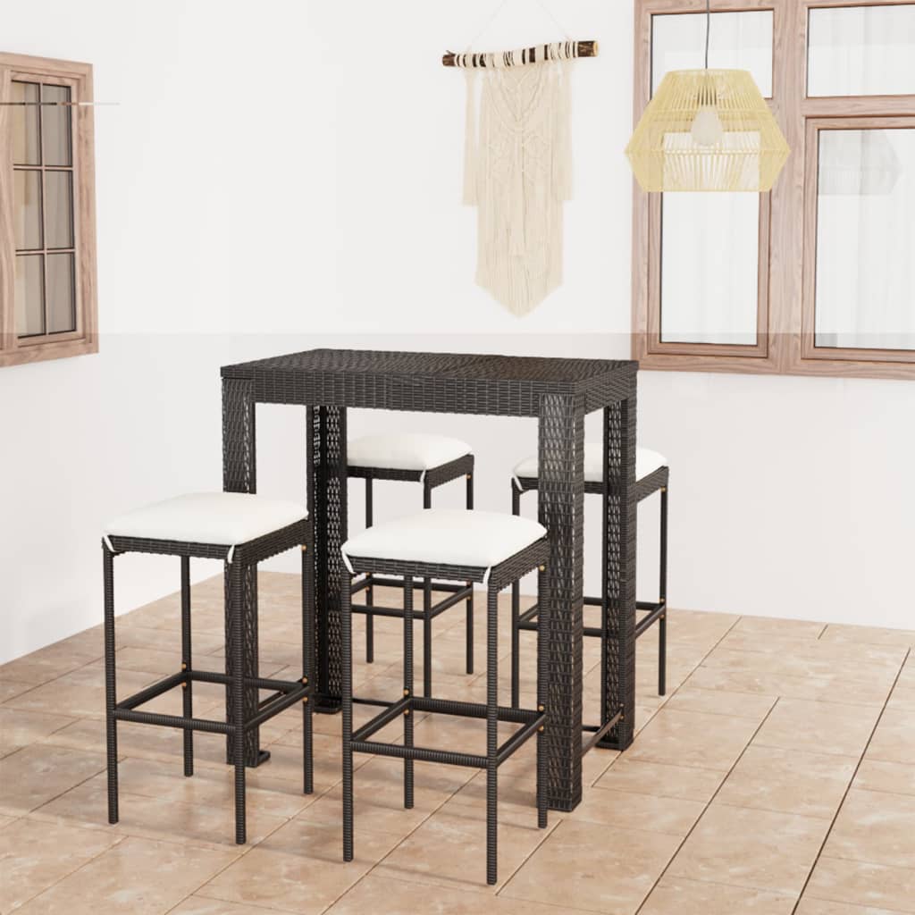 3-Tlg. Gartenbar-Set Mit Kissen Poly Rattan Schwarz