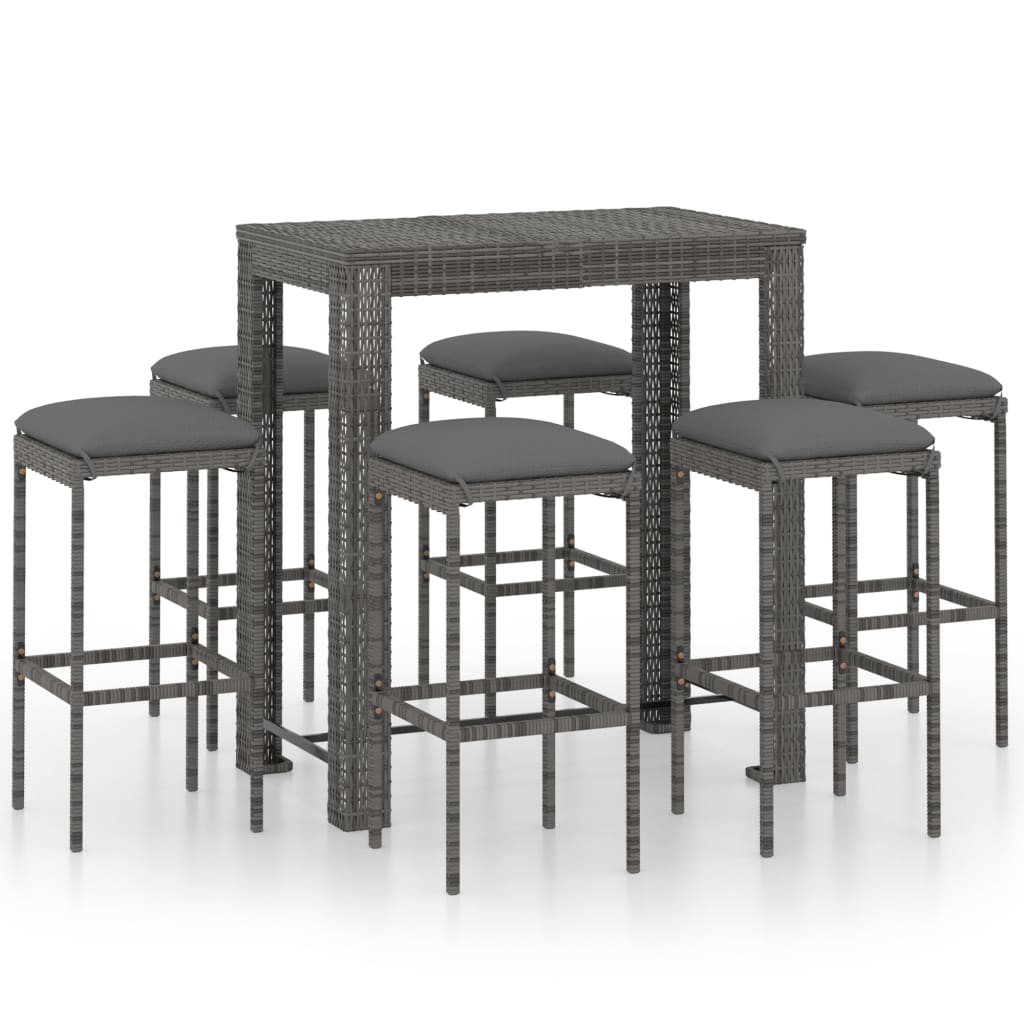 7-Tlg. Gartenbar-Set Mit Kissen Poly Rattan