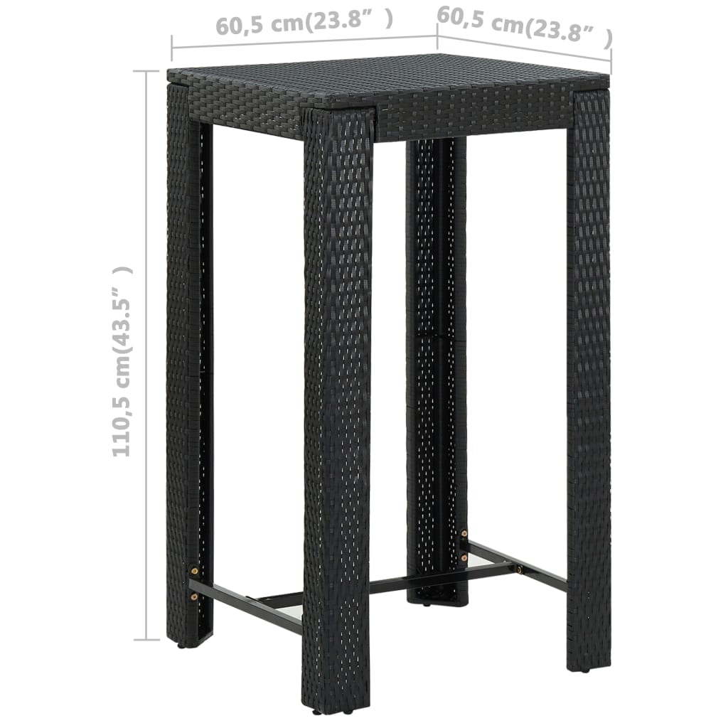 3-Tlg. Gartenbar-Set Mit Kissen Poly Rattan