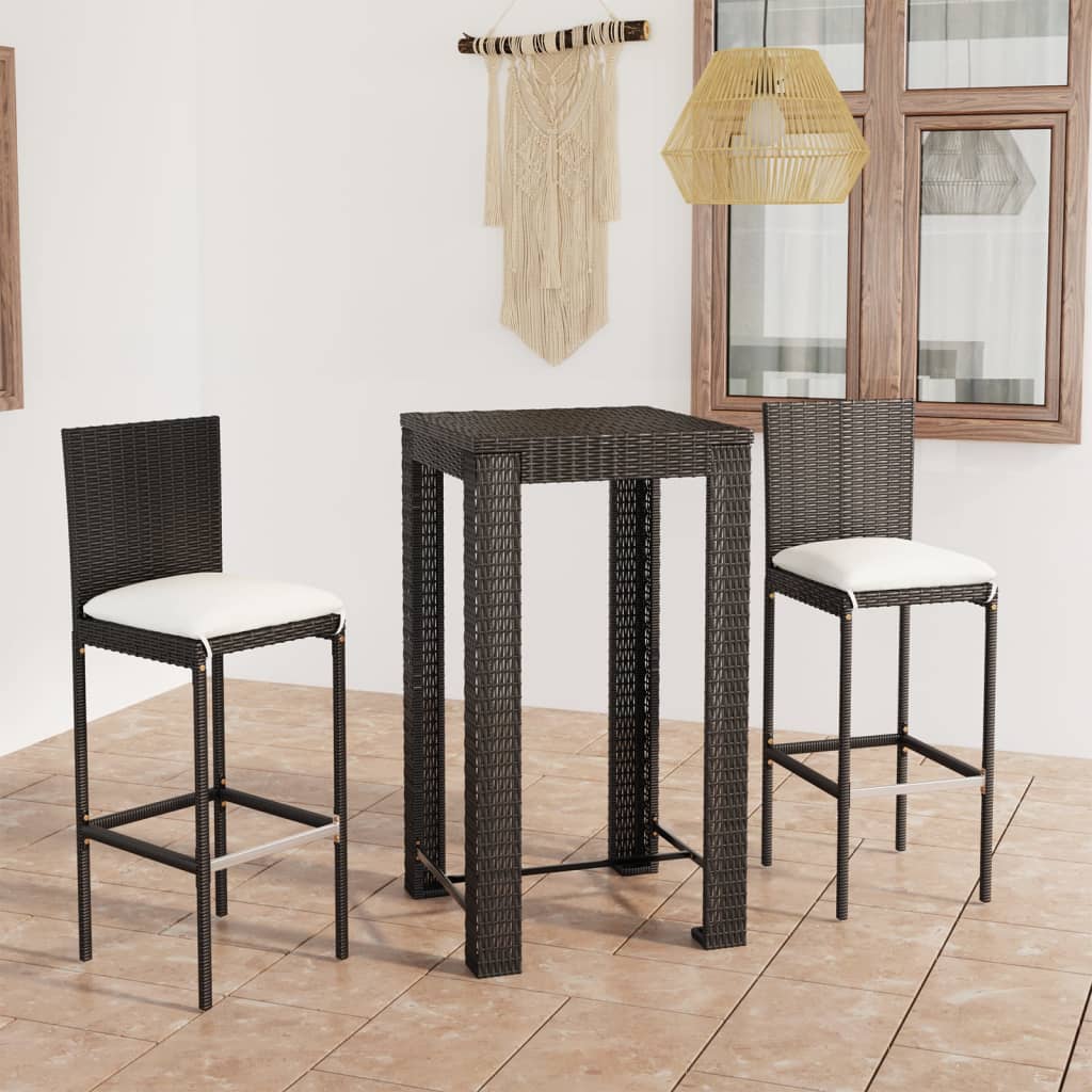 3-Tlg. Gartenbar-Set Mit Kissen Poly Rattan