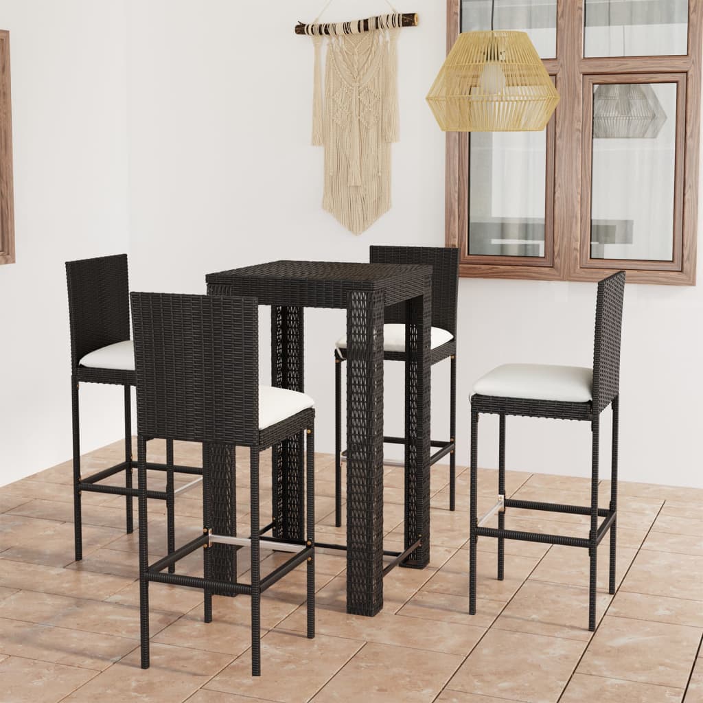 3-Tlg. Gartenbar-Set Mit Kissen Poly Rattan