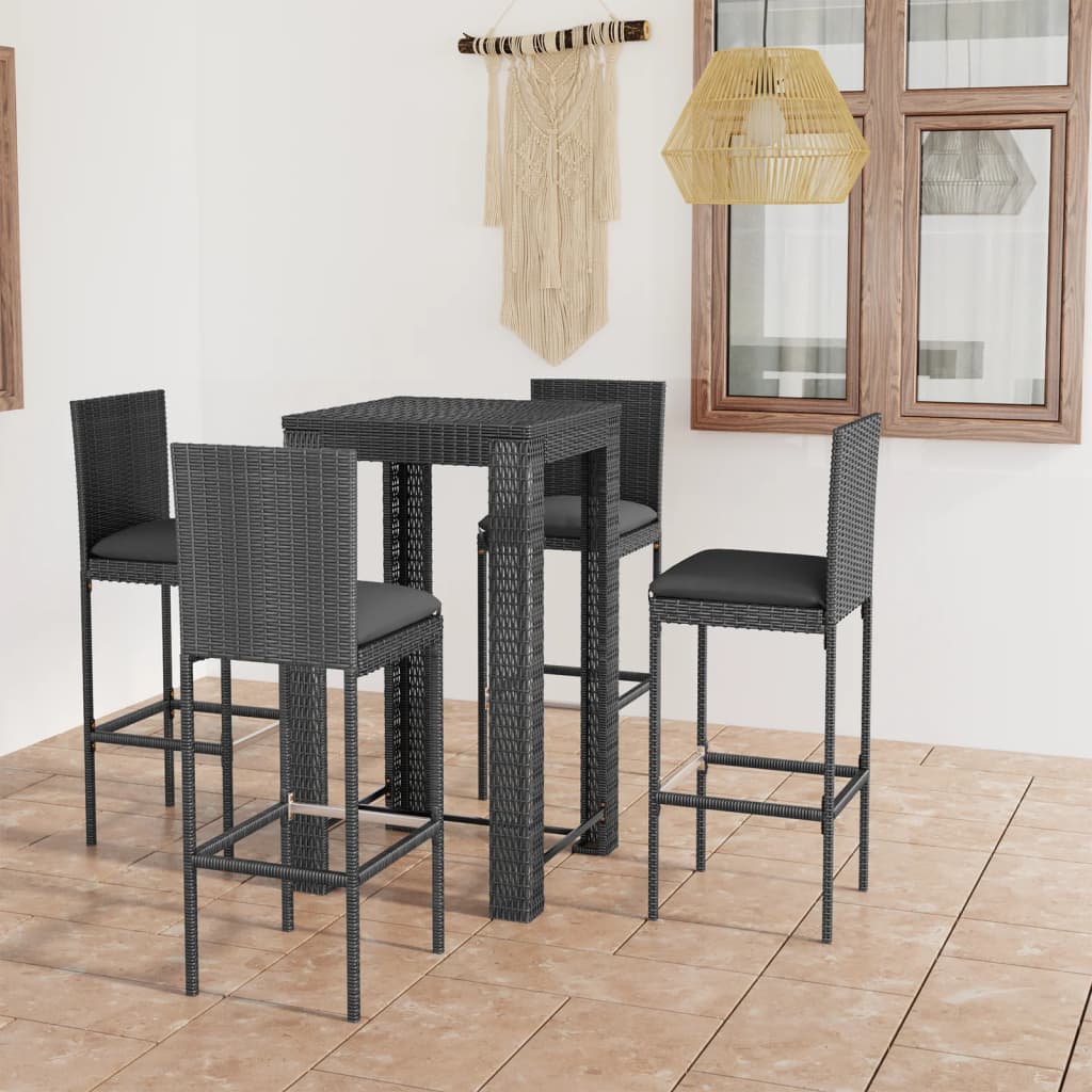 3-Tlg. Gartenbar-Set Mit Kissen Poly Rattan