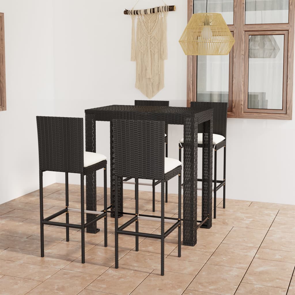 3-Tlg. Gartenbar-Set Mit Kissen Poly Rattan