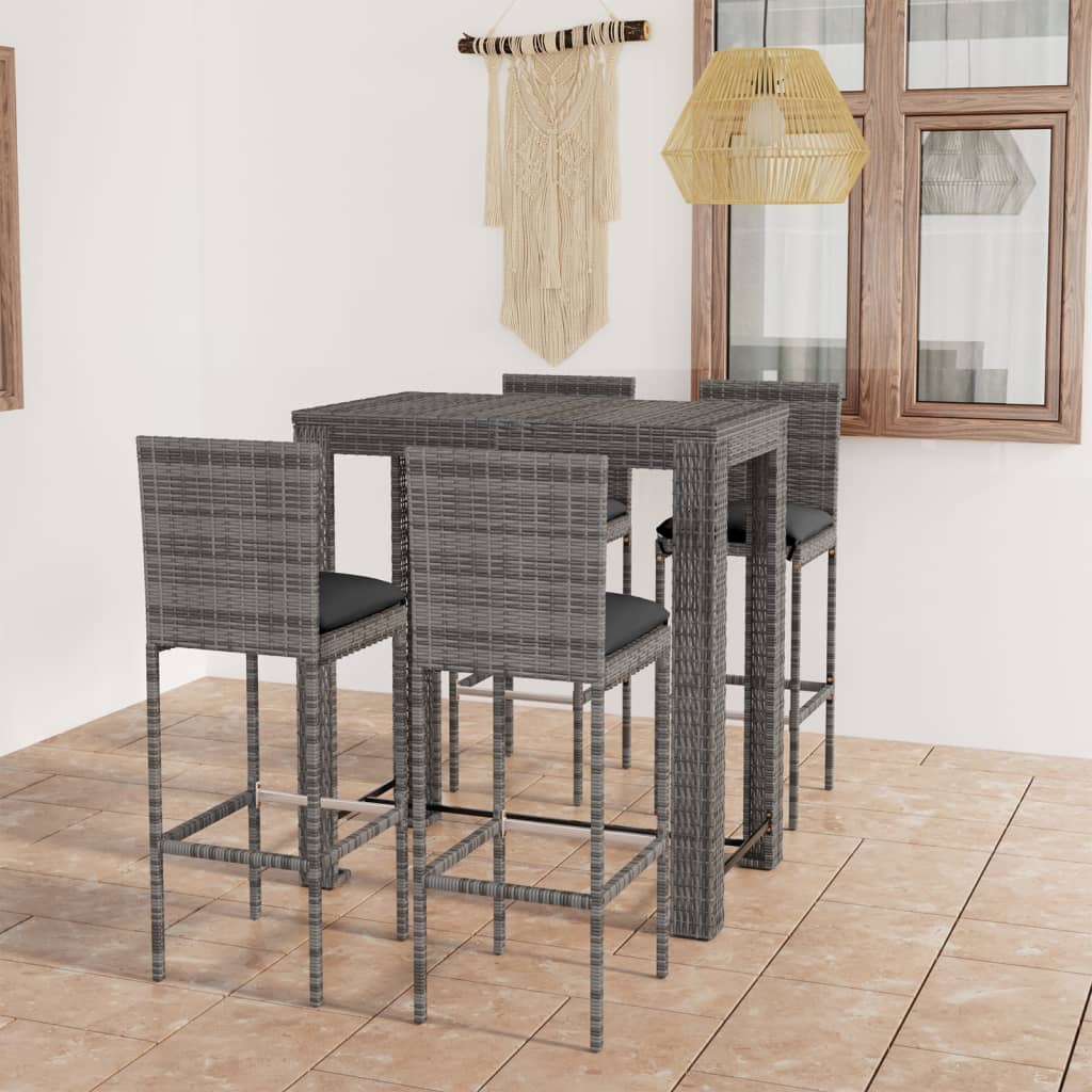 3-Tlg. Gartenbar-Set Mit Kissen Poly Rattan