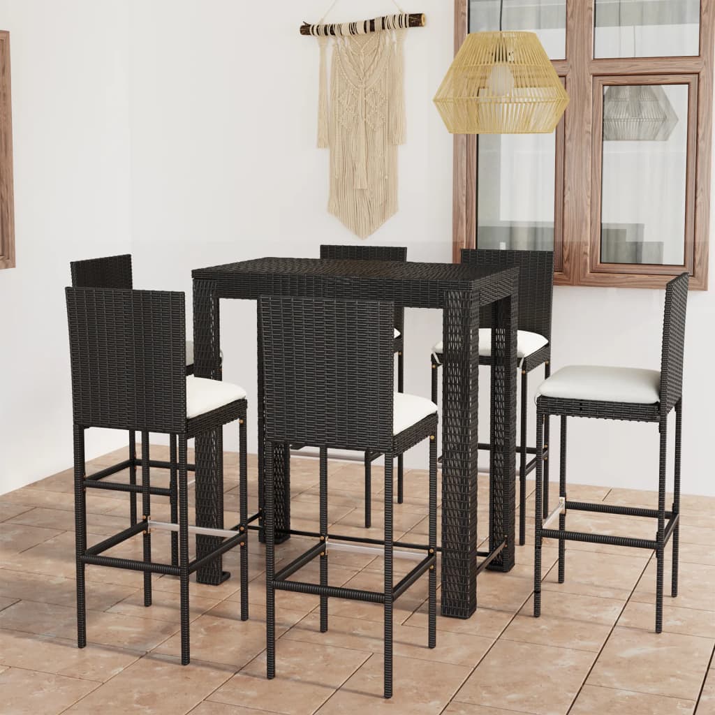 3-Tlg. Gartenbar-Set Mit Kissen Poly Rattan