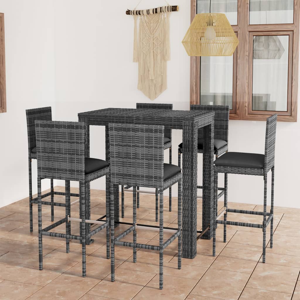 3-Tlg. Gartenbar-Set Mit Kissen Poly Rattan