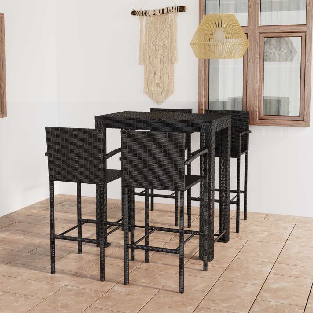 5-Tlg. Garten-Bar-Set Mit Armlehnen Poly Rattan Schwarz