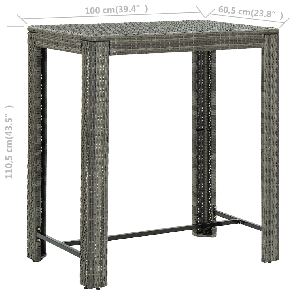 5-Tlg. Garten-Bar-Set Mit Armlehnen Poly Rattan Grau