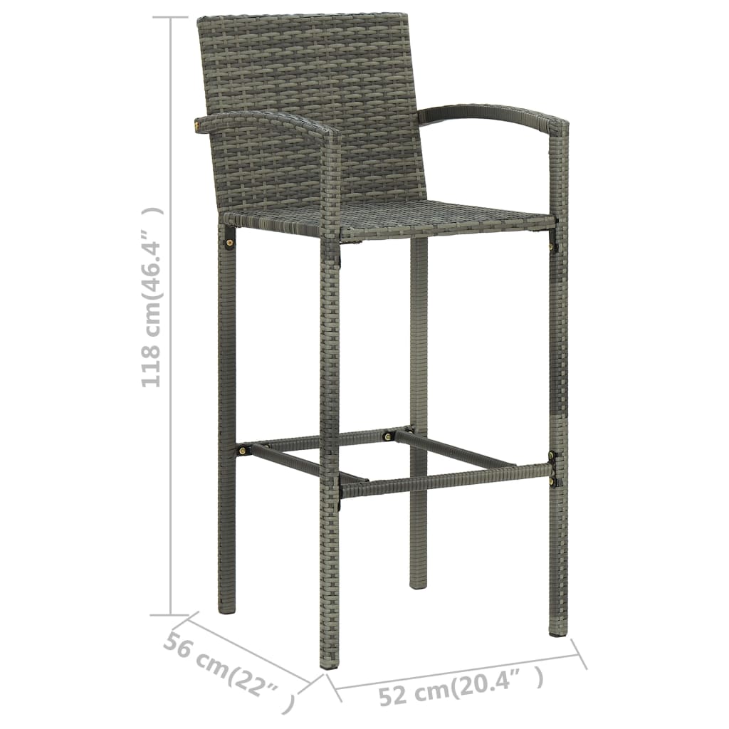 5-Tlg. Garten-Bar-Set Mit Armlehnen Poly Rattan Grau