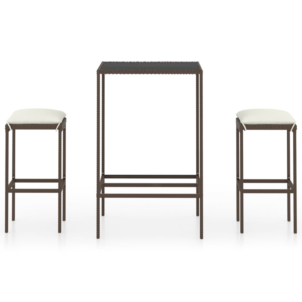 3-Tlg. Gartenbar-Set Mit Kissen Poly Rattan