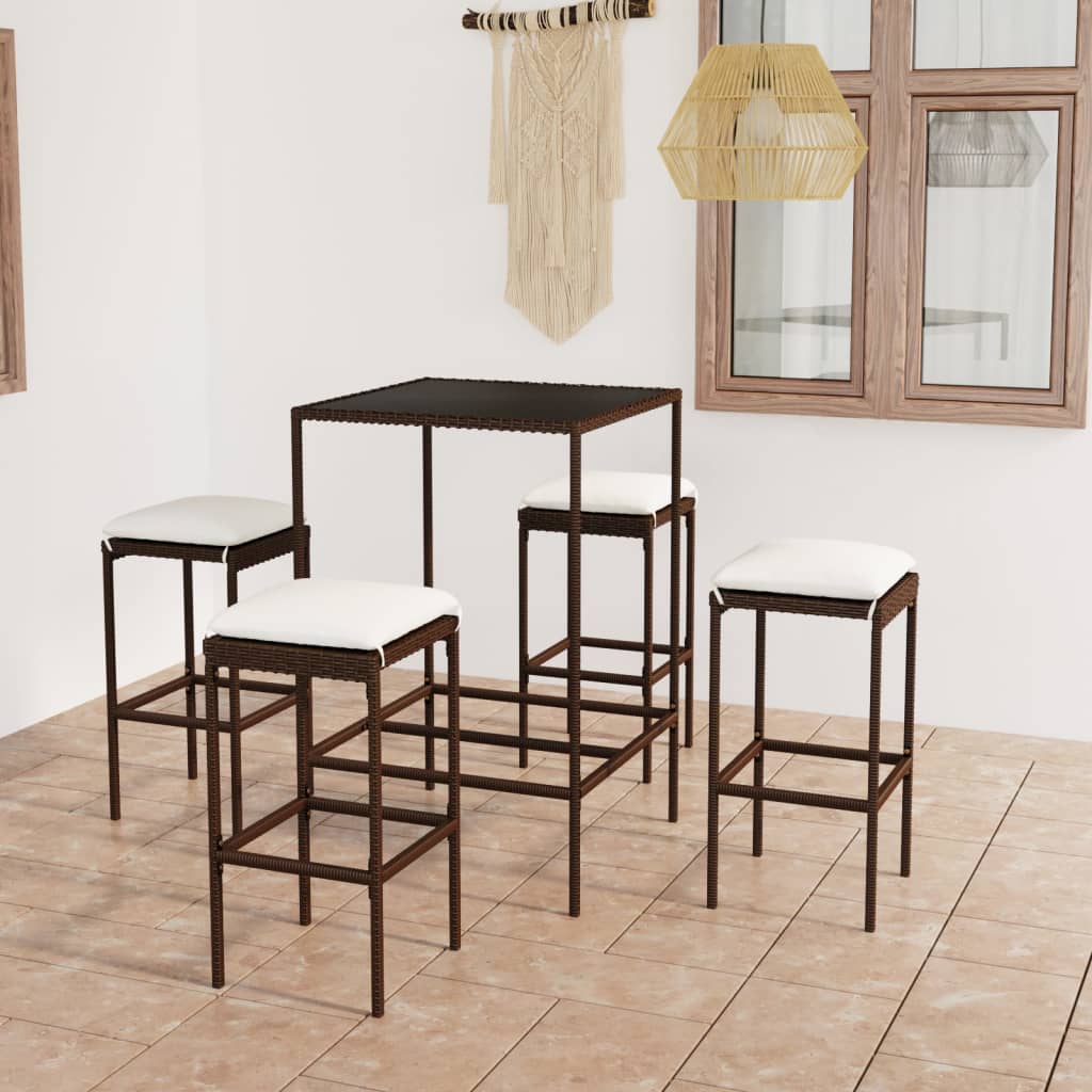 3-Tlg. Gartenbar-Set Mit Kissen Poly Rattan