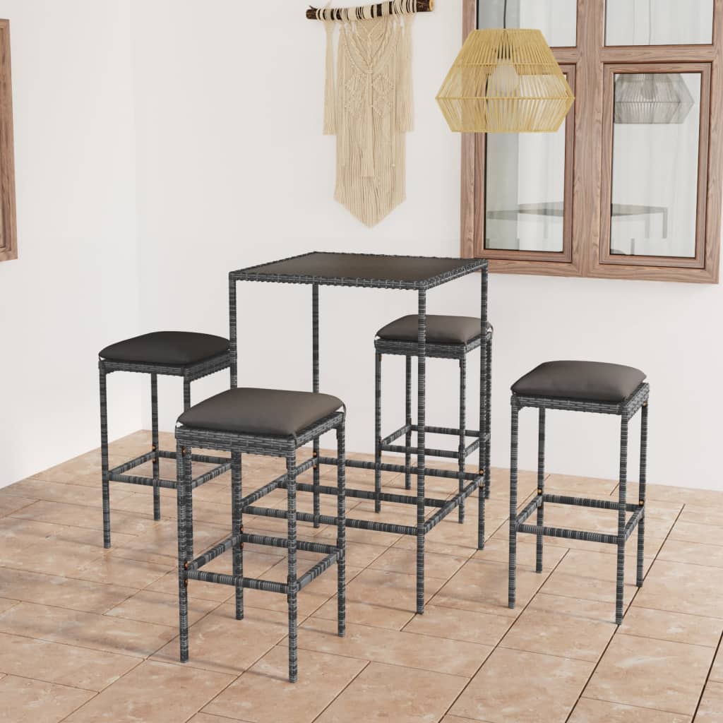 3-Tlg. Gartenbar-Set Mit Kissen Poly Rattan