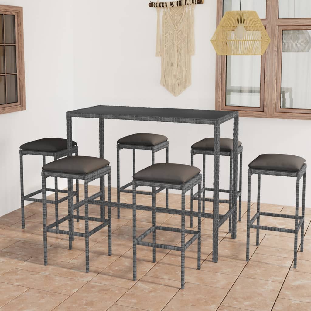 3-Tlg. Gartenbar-Set Mit Kissen Poly Rattan