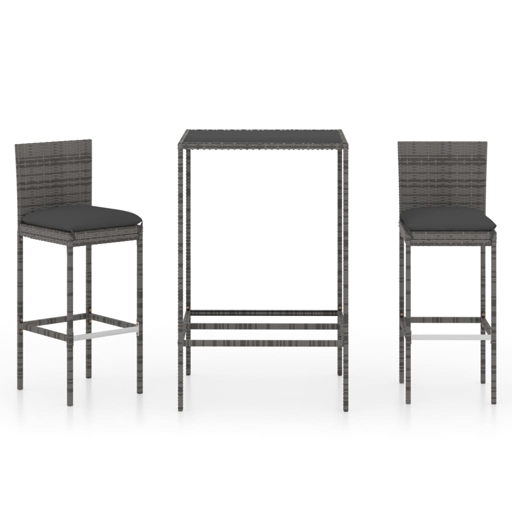 3-Tlg. Gartenbar-Set Mit Kissen Poly Rattan