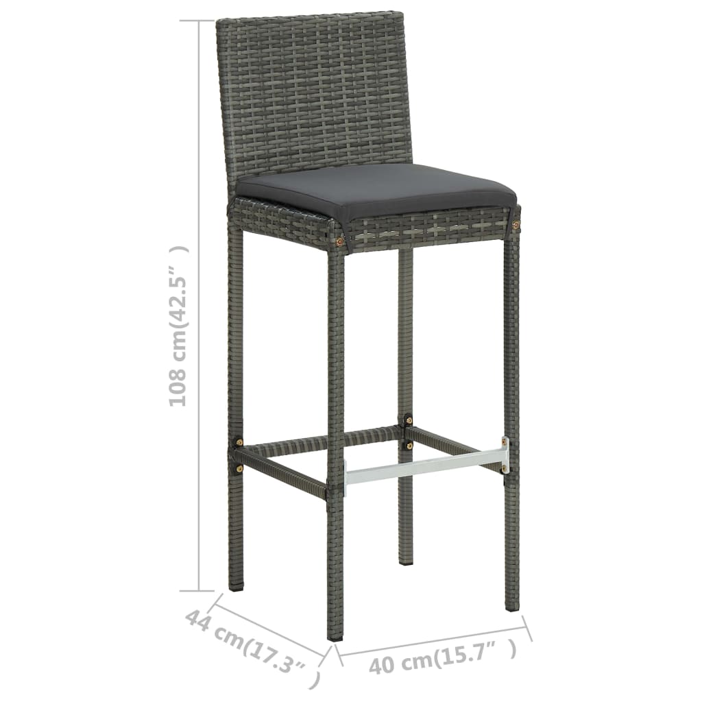 3-Tlg. Gartenbar-Set Mit Kissen Poly Rattan