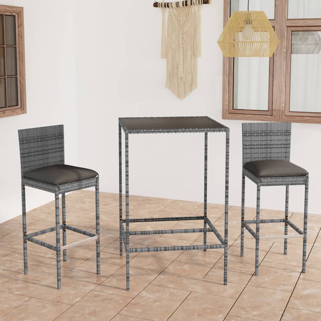 3-Tlg. Gartenbar-Set Mit Kissen Poly Rattan