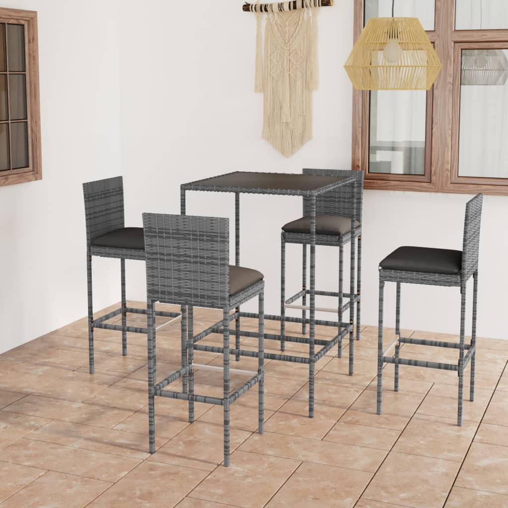 3-Tlg. Gartenbar-Set Mit Kissen Poly Rattan