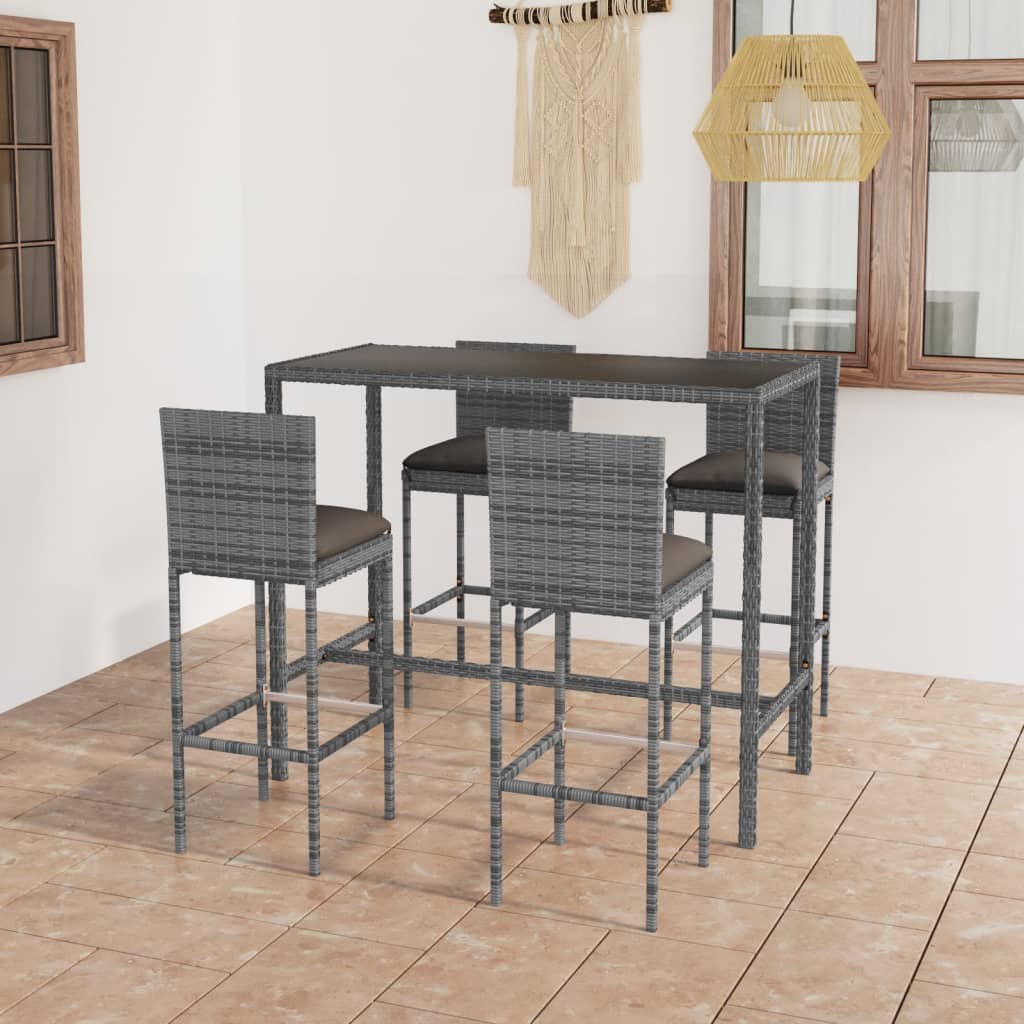 3-Tlg. Gartenbar-Set Mit Kissen Poly Rattan