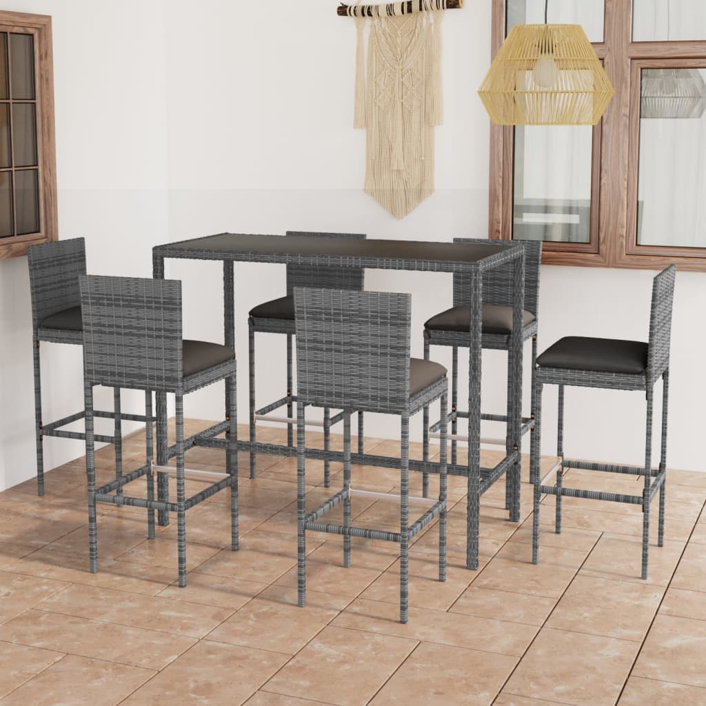 3-Tlg. Gartenbar-Set Mit Kissen Poly Rattan