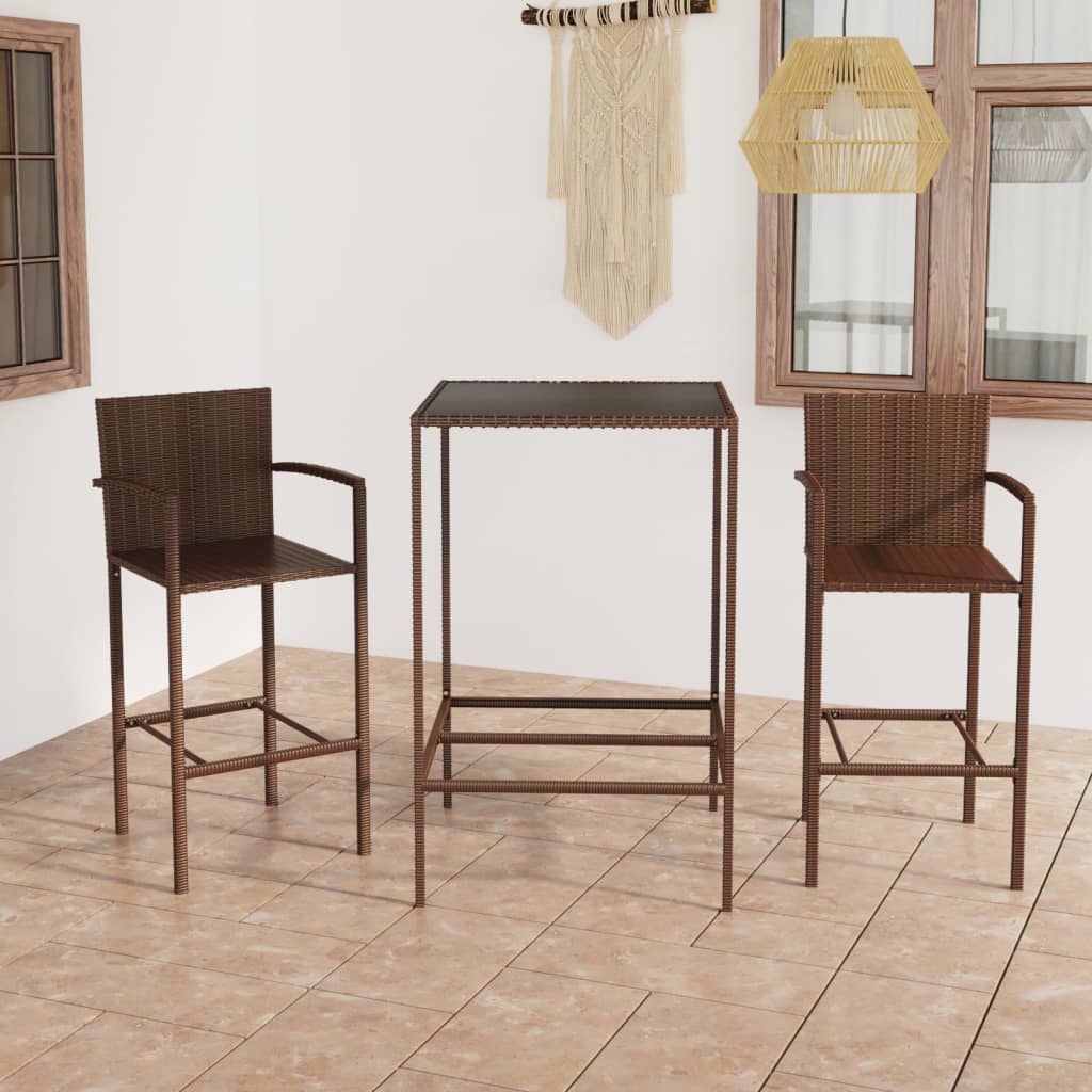 3-Tlg. Gartenbar-Set Poly Rattan