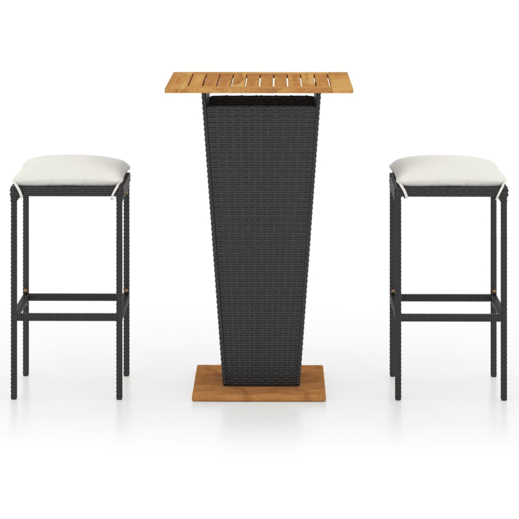 3-Tlg. Gartenbar-Set Mit Kissen Poly Rattan