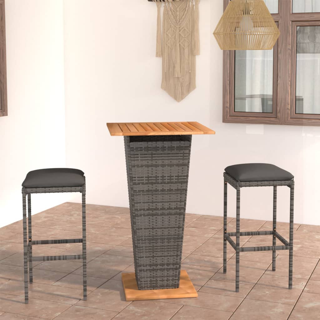 3-Tlg. Gartenbar-Set Mit Kissen Poly Rattan
