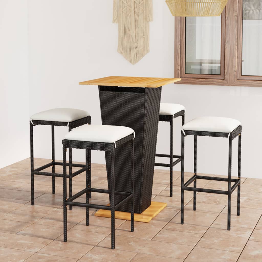 3-Tlg. Gartenbar-Set Mit Kissen Poly Rattan