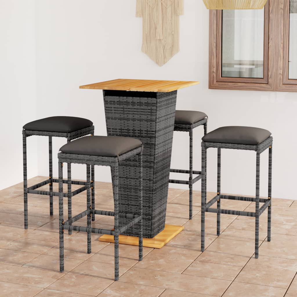 3-Tlg. Gartenbar-Set Mit Kissen Poly Rattan
