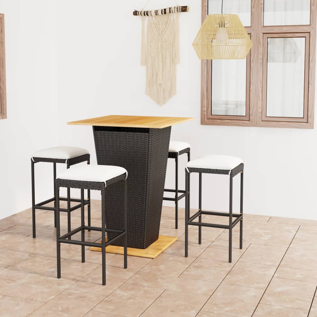 3-Tlg. Gartenbar-Set Mit Kissen Poly Rattan