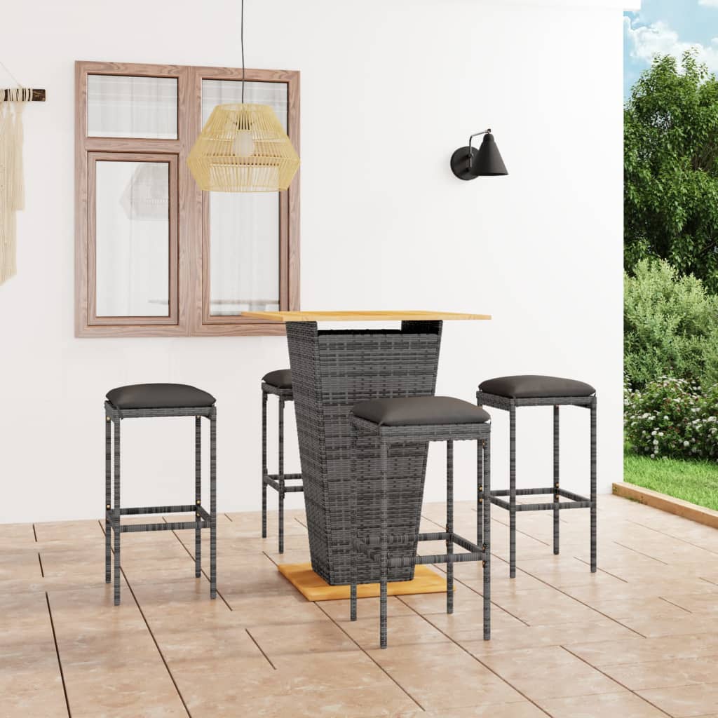 3-Tlg. Gartenbar-Set Mit Kissen Poly Rattan
