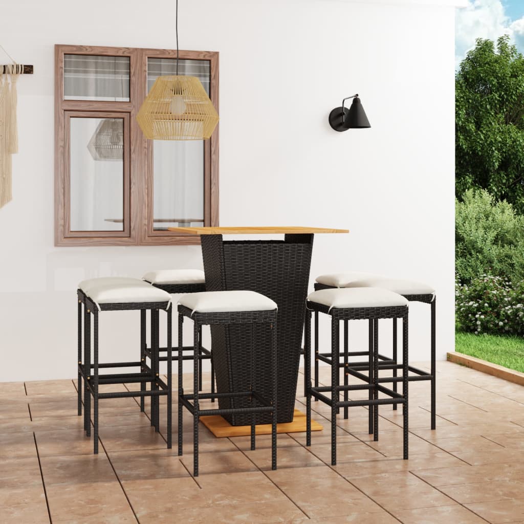 3-Tlg. Gartenbar-Set Mit Kissen Poly Rattan