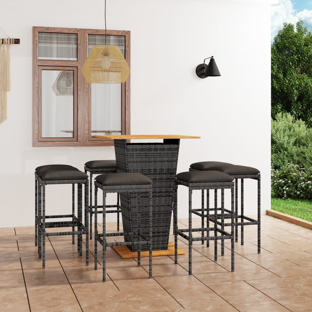 3-Tlg. Gartenbar-Set Mit Kissen Poly Rattan