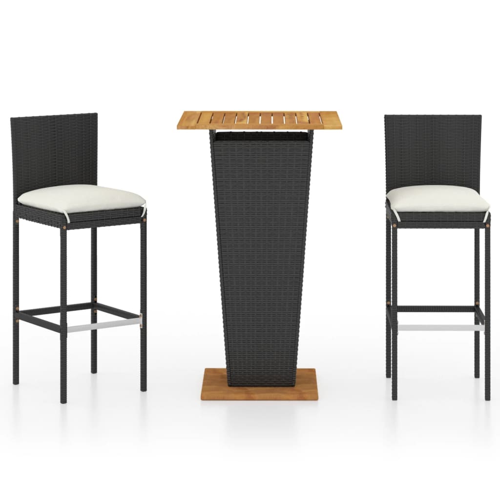 3-Tlg. Gartenbar-Set Mit Kissen Poly Rattan