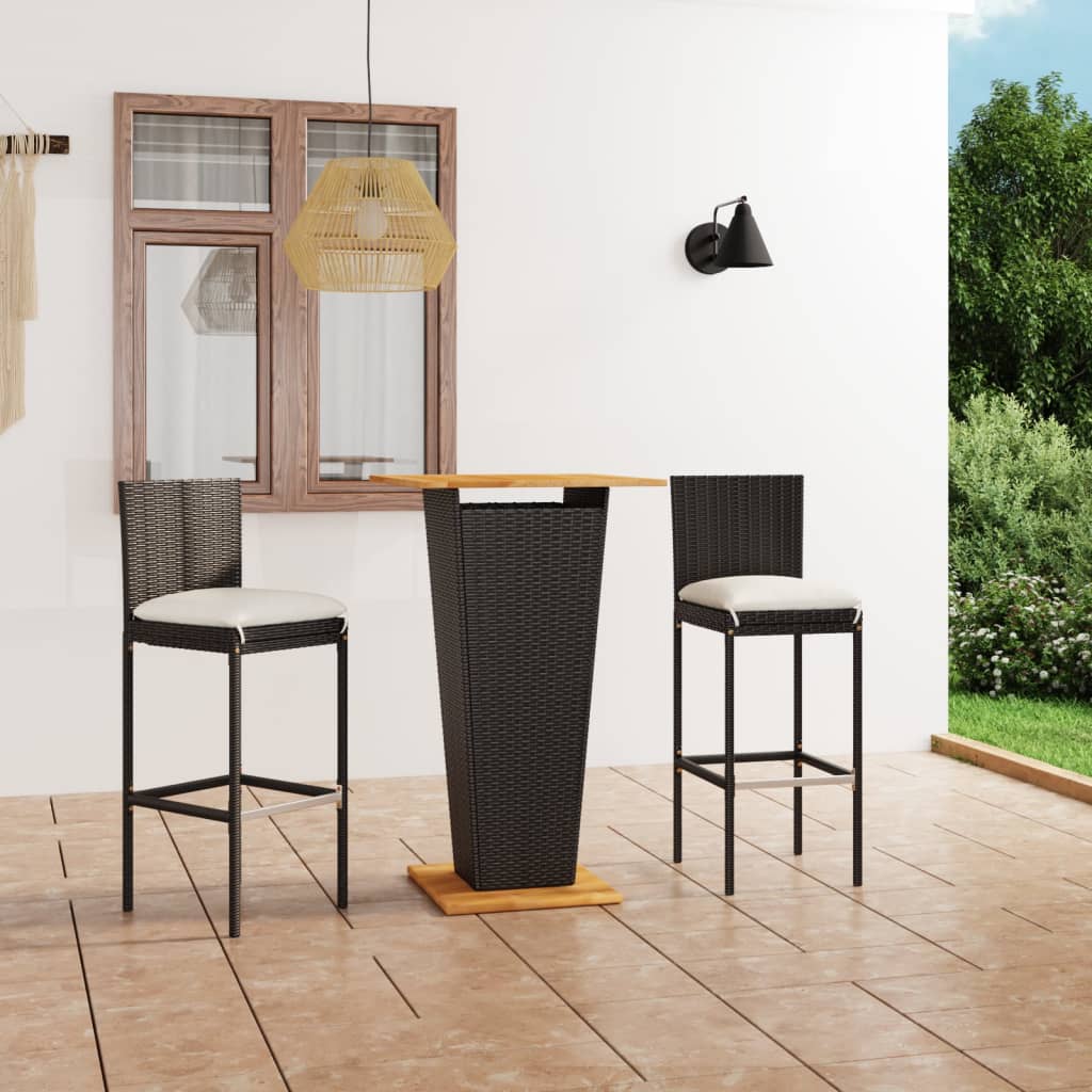 3-Tlg. Gartenbar-Set Mit Kissen Poly Rattan