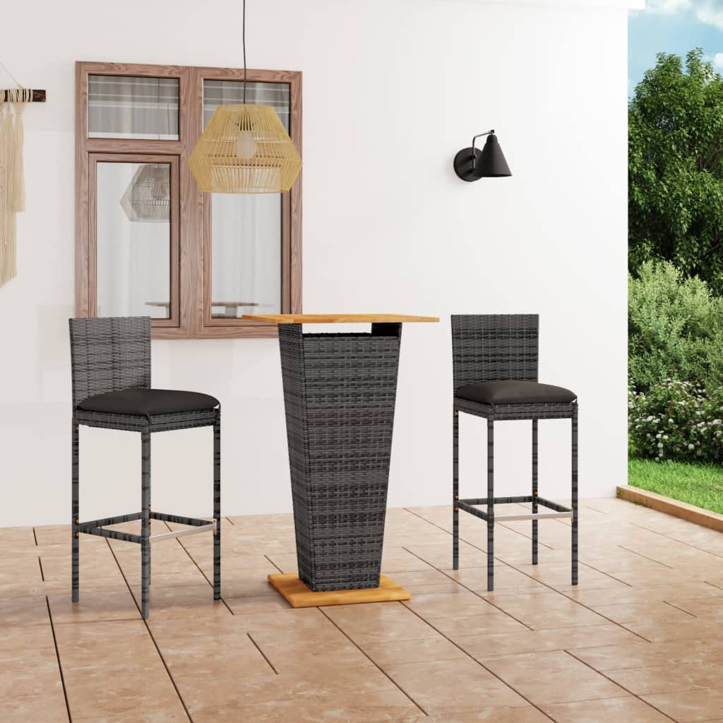3-Tlg. Gartenbar-Set Mit Kissen Poly Rattan