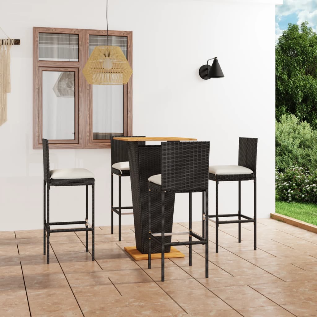 3-Tlg. Gartenbar-Set Mit Kissen Poly Rattan